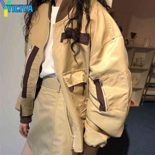 

women's jackets yiciya khaki bomber woman varsity jacket long sleeve baseball jackets women's winter coats fashion new female bomb, Black;brown