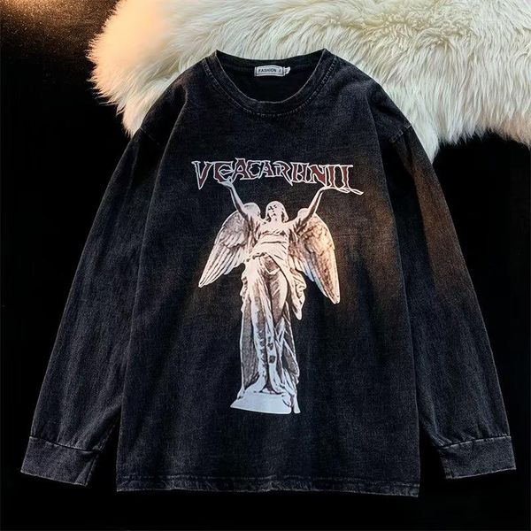 

men's hoodies high street vintage retro do old letter printed sweatshirt men women pullover long sleeve winter fall dress clothes, Black