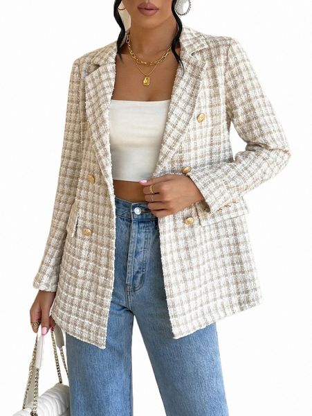 

women's down & parkas plaid double breasted flap detail tweed overcoat i2qd#, Black