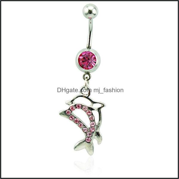 

navel bell button rings navel body jewelry fashion belly button rings 316l stainless steel barbell dangle double dolphin mjfashion dhazu, Silver