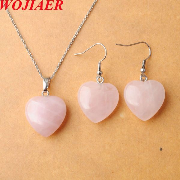 

Natural Stone Necklace Jewelry Sets For Woman Rose Quartz Heart Pendant Earrings Bridal Wedding Set O9498, Mixed colors