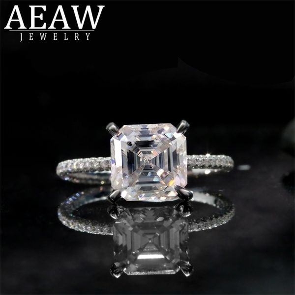 

solitaire ring wedding rings aeaw 40 asscher cut lab diamond excellent matching band for women solid 10k 14k 18k white gold 220829, Golden;silver