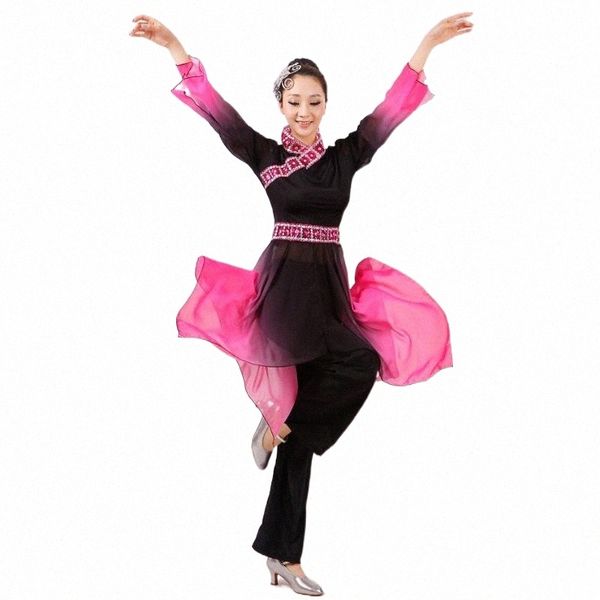 

stage wear chinese classical dance costumes yangko black gradient female national drum wear stage performance clothes a346#, Black;red