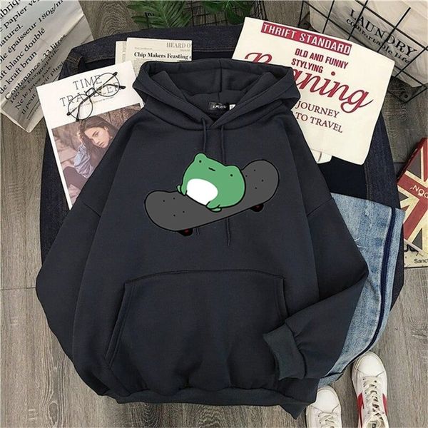 

womens hoodies sweatshirts springtime skateboard frog oversized sweatshirt men and womens hoodies harajuku warm pullover womens korean style, Black