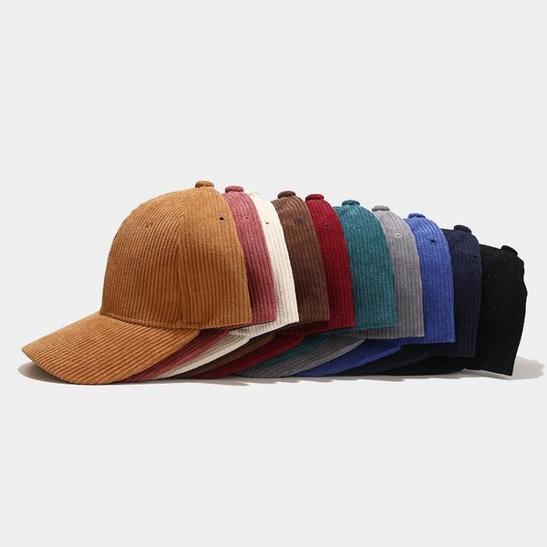 

japanese base ball caps literature and art retro solid color couple curved brim hat hat early autumn light board corduroy baseball hats, Blue;gray