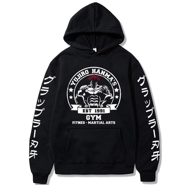 

mens hoodies sweatshirts anime funny yujiro baki hanma hoodie sweatshirt loog sleeve grappler fighting fighter round clothing pullover 2208, Black