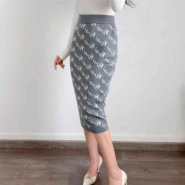 

skirts knitted skirt for women in autumn and winter high waist wrapped hips thin medium length versatile wool one-step r03u, Black