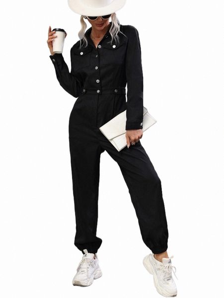 

women's jumpsuits & rompers flap pocket shirt jumpsuit p2i2#, Black;white