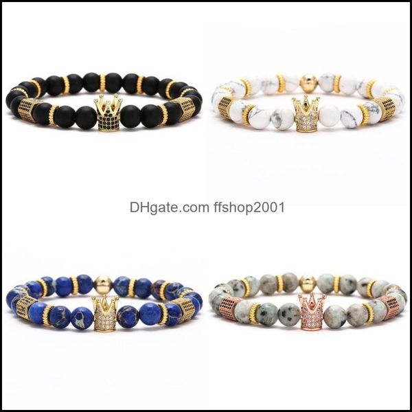 

beaded strands 8mm beaded strands gold sier copper crown micro pave cz zirconia cubic zircons bracelet black volcanic lava onyx impe dhf0n