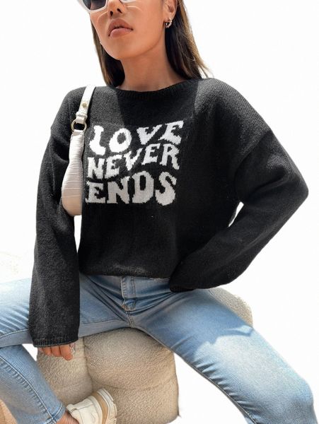 

women's sweaters slogan pattern drop shoulder sweater g2lj#, White;black