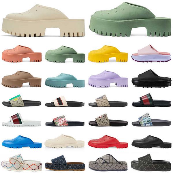 

luxury designer slide sandals womens platform perforated sandal flowers printing slippers denim embossed summer beach shoes loafers, Black