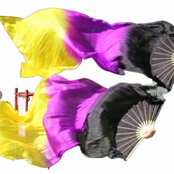 

stage wear 1pair/2pcs 100% real silk belly dance fan veils chinese bamboo gradient color 180cm long fans veil stage wear x3zj#, Black;red
