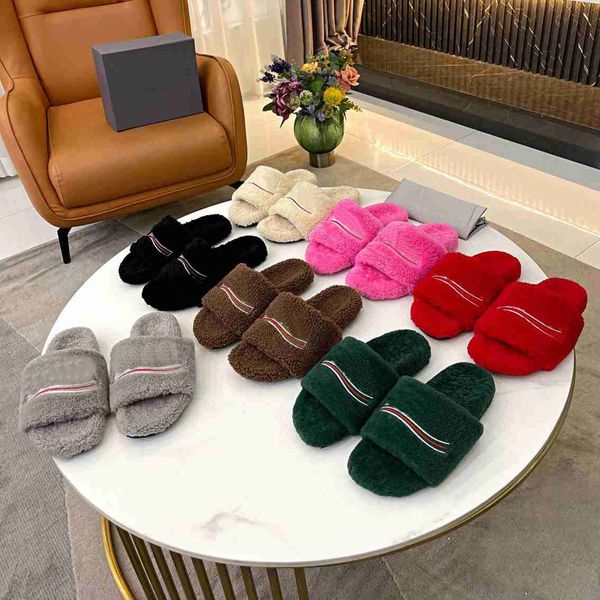 

slippers 2022 home luxury slippers flat shoes slippers classic sandals designer women bedroom fashion warm fall winter furry comfortable sof, Black