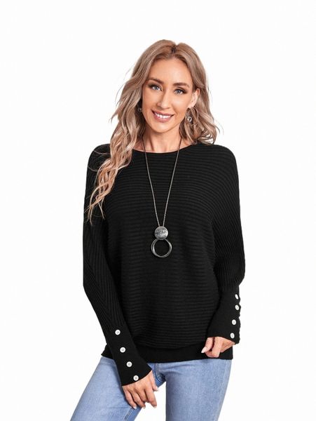 

women's sweaters emery rose button cuff batwing sleeve sweater s7cl#, White;black