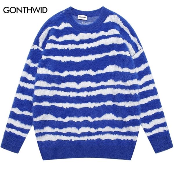 

men's sweaters autumn winter knitted mohair striped sweater men women casual loose jumpers sweaters harajuku fashion pullover korean te, White;black