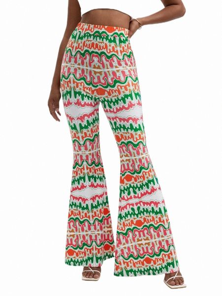 

women's pants & capris x manic pop allover print flare leg pants c2cy#, Black;white