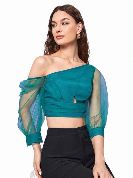 

women's blouses & shirts x reveligion asymmetrical neck ruched mesh f6xo#, White