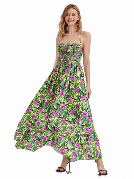 

casual dresses x swinging 60's allover floral print tied backless cami dress a4s8#, Black;gray