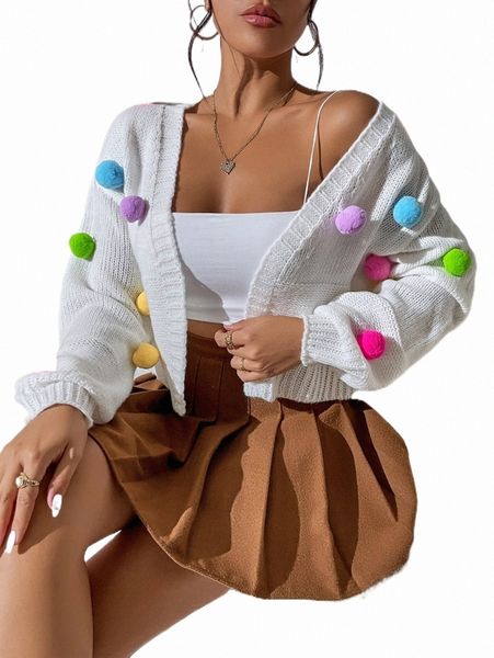 

women's sweaters pom pom detail drop shoulder cardigan c8wp#, White;black