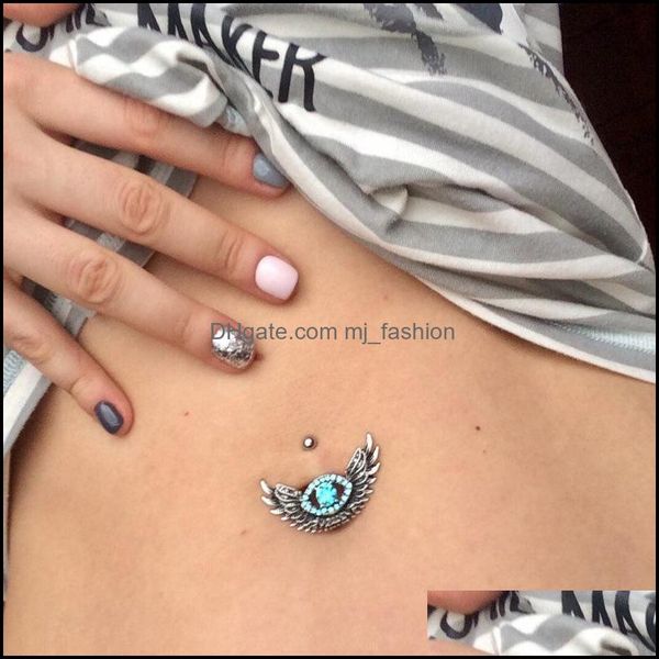

navel bell button rings d0736-11 8 colors mix wing style navel button ring piercing body jewlery 1.6x11x5/8 belly jewelry mjfashion dhpzb, Silver
