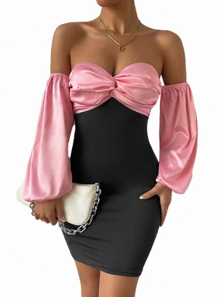 

casual dresses two tone off shoulder lantern sleeve dress w7wy#, Black;gray