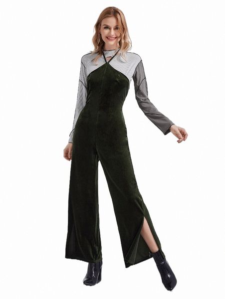 

two piece dress x nympheria cut out lettuce trim & split hem jumpsuit m71i#, White