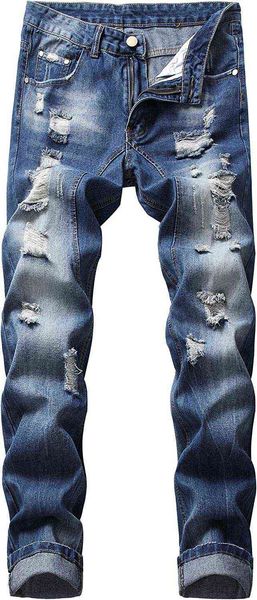 

men's jeans i5kz men's frayed slim fit straight tube old patch jeans, Blue