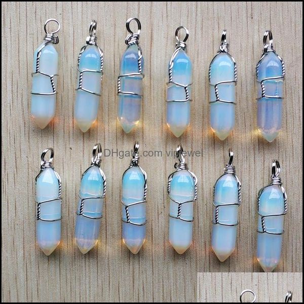 

charms opal stone pillar shape point pendum charms handmade sier color iron wire pendants for fashion jewelry making who dhseller2010 dhzo6, Bronze;silver