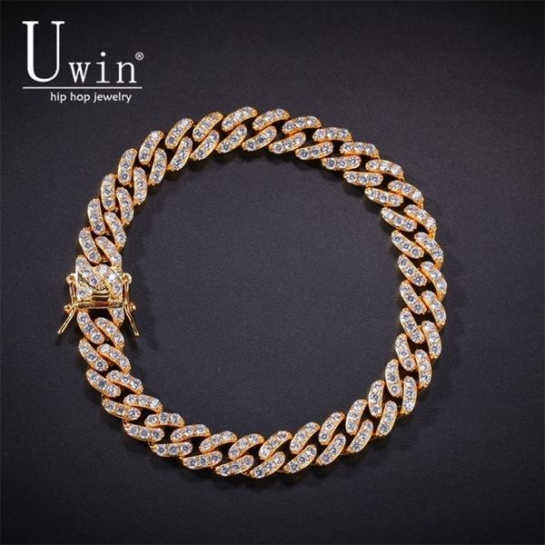 

bangle uwin 9mm iced out cuban link bracelet zircon hip hop fashion punk chain bling charms jewelry 220831, Black