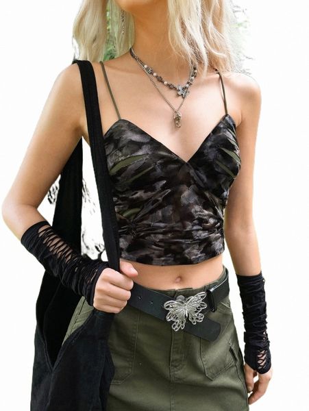 

women's tanks & camis grunge ruched cutout crop velvet cami c001#, White