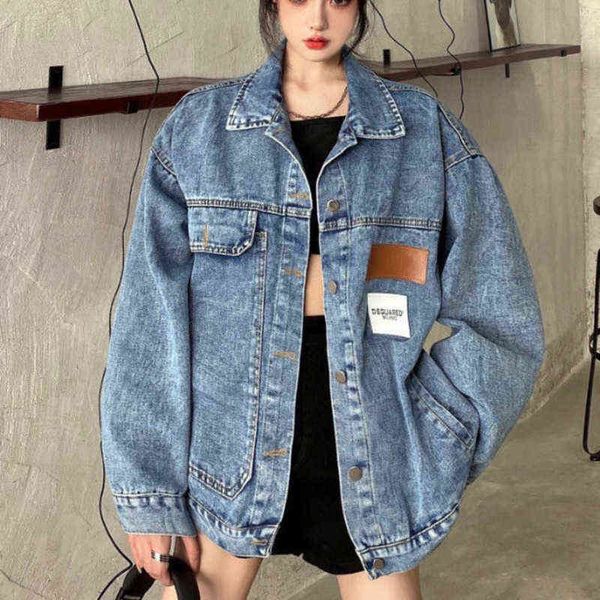 

women's jackets 2022 spring oversized loose bf vintage blue jean woman jacket coat cowboy crop long denim jacket women coats women&#039, Black;brown