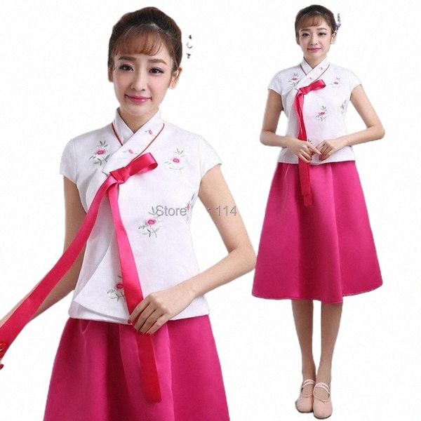 

stage wear korea traditional clothes 2 pcs women hanbok with cosply short sleeve for performance stage wear s2pz#, Black;red