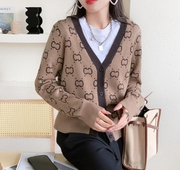 

new women's sweater v-neck wool casual knit korean fashion luxury ggity letter cardigan jacket, White;black