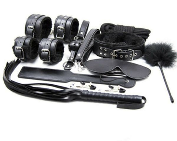 

beauty items bondage kit 10 pcs games set handcuff footcuff whip rope blindfold for couples erotic toys sm products men women