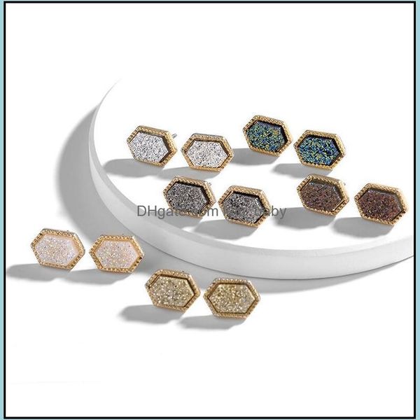 

stud designer oval druzy drusy earrings gold plated hexagon geometry resin stud for women girl gift drop delivery 2021 jewelry dhselle dhkrl, Golden;silver