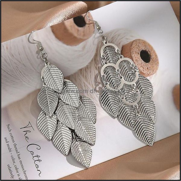 

dangle chandelier s2249 fashion jewelry vintage metal leaves earrings leaf tassels dangle earring c3 drop delivery 2021 dhseller2010 dh2xz, Silver