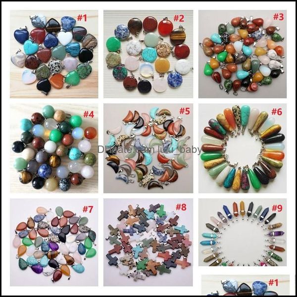 

charms healing crystal charms point turquoise amethyst rose quartz chakra heart moon natural stone pendants for necklaces jewelry mak dhs5x, Bronze;silver