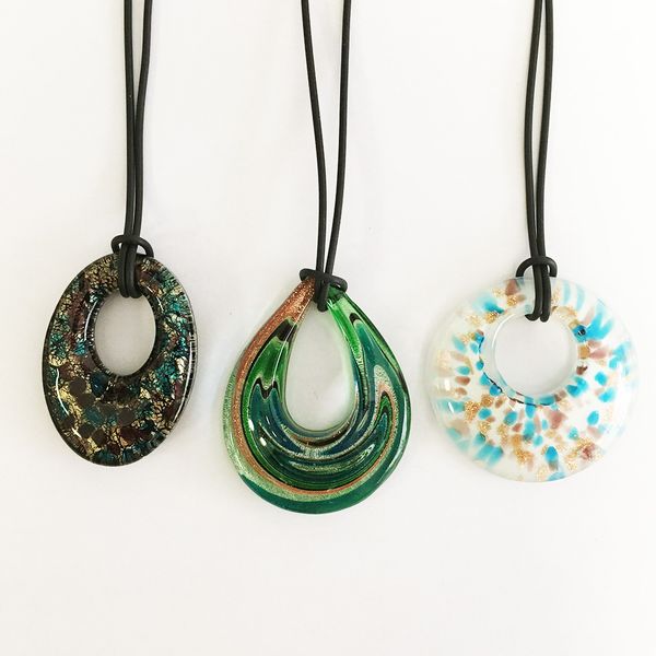 

3pcs mix colors different shapes glass murano pendant necklace jewelry fashion party, Silver