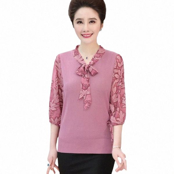 

women's blouses & shirts women's blouses & shirts women blouse plus size female summer bow collar knit middle-aged mother chiffon, White