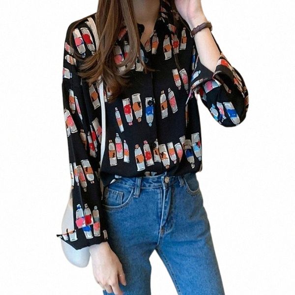 

women's blouses & shirts women blouses 2021 long sleeve print v neck blouse casual loose office shirt plus size fashion vintage shirts, White