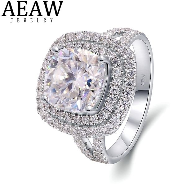 

solitaire ring wedding rings 50carat 10mm d color vvs1 cushion cut halo engagement double pave setting solid 14k white gold fine 220829, Golden;silver