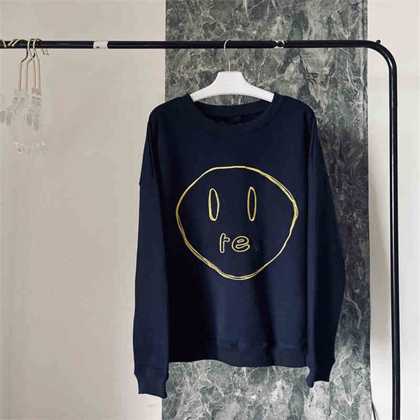 

men's hoodies sweatshirts high version drew sketch embroidery smiling face printing couple plush sweater ouyang nana same large y36h, Black