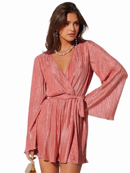 

women's jumpsuits & rompers surplice neck textured belted romper 30vq#, Black;white