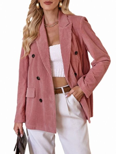 

women's two piece pants double breasted corduroy blazer n7cq#, White