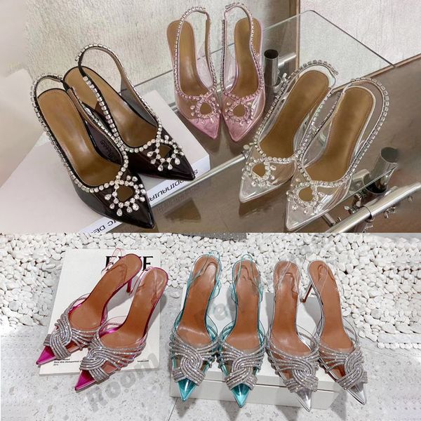 

2022 seduction gatsby pvc dress shoes aquazzura pineapple 9cm pointy ostrich bowknot crystal diamond sandal pumps high heels sequined stilet, Black