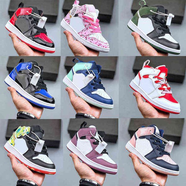 

infants 1s jumpman 1 kids basketball shoes toddler pine green game royal obsidian chicago bred athletic sneakers multi-color tie-dye, Black