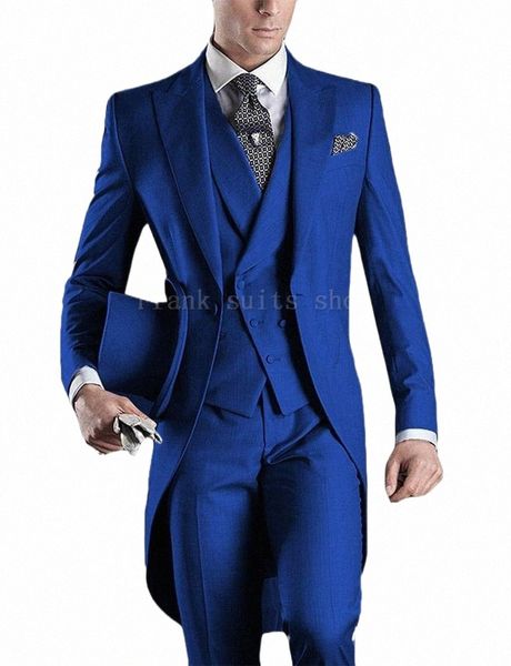 

men's suits & blazers royal blue single breasted vest long tail coat wedding suits for men peaked lapel mens suit evening party gentlem, White;black