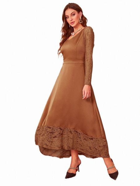 

casual dresses lace panel high waist dress 2022 new c8ep#, Black;gray
