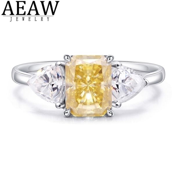 

solitaire ring wedding rings 30ctw yellow radiant cut engagement band threestone ring real solid 14k white gold or silver 925 gift 220829, Golden;silver