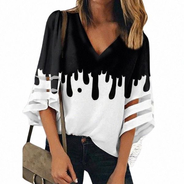 

women's blouses & shirts women's blouses & shirts noisydesigns 2021 summer women blouse tunic lady milk prints chiffon v-neck gri, White